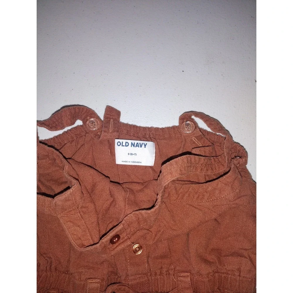 Old Navy Girls Terracotta Rust Linen Blend Button Front Romper‎ Size S 6-7